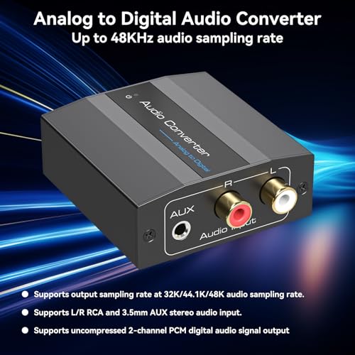 Analog to Digital Audio Converter RCA to Optical Converter RCA/3.5MM to Toslink and Coaxial Adapter for PS5 PS4 DVD Soundbar