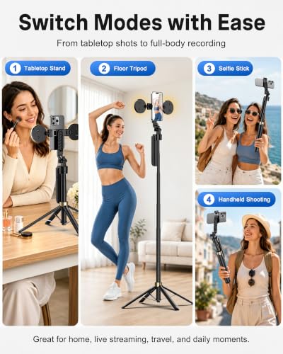 UBeesize 70" Auto Face Tracking Phone Tripod for iPhone & Camera with Light - size: 70in