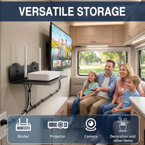 Magnetic Floating Metal Mount Shelf with Cable Management for WiFi Router, Projector,TV Cable Box,Router,Speaker,Sound Bar,Camera,Gaming,Decor Display, Security Camera