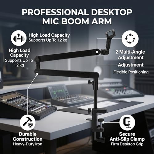 Luocute Microphone Arm Stand, Heavy Duty Adjustable Desk Mount Boom Arm with Anti Slip Clamp and Cable Management, for Recording Gaming Streaming Podcasting Studio