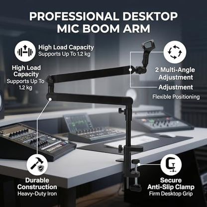 Luocute Microphone Arm Stand, Heavy Duty Adjustable Desk Mount Boom Arm with Anti Slip Clamp and Cable Management, for Recording Gaming Streaming Podcasting Studio