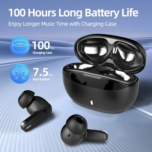 Wireless Earbuds, 100H Bluetooth 5.4 Headphones, ENC+ ANC Noise Cancelling Touch Control True Wireless Bluetooth Ear Buds,Stereo Deep Bass Bluetooth Headset for Sports/Workout/Gym (Black) - color: Black