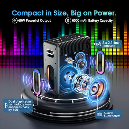 Karaoke Machine for Adults, Portable Bluetooth Karaoke Speaker with 2 Wireless Microphones, 2 Voice Mode & LED Party Lights, Party Birthday Gifts for Kids Family,Supports BT/TWS/AUX/USB/TF