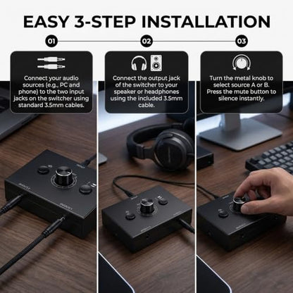 3.5mm Audio Switcher Passive Speaker Selector with Mute