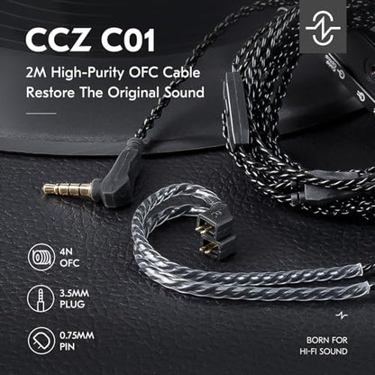 KZ ZS10 Pro IEM Cable, 2 Meter Long in Ear Monitor Cable, CCZ C01 4N OFC Upgraded Earbuds Cord for ZSN PRO X, Castor, EDX PRO, ZS12 PRO X, ZS10 PRO-X, ZAR, ZAS, CCA CRA (2m, QDC-Pins With Mic, Black) - size: 2m, style: QDCpins-With Mic