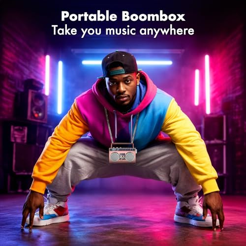 Portable Bluetooth Speakers, Retro Speakers Bluetooth Wireless Wearable | Mini Bluetooth Boombox with 27” Neck Chain, FM Radio, On-Board Buttons, Dual 3W Peak Power Bluetooth Speaker for Anywhere - color: Rose Gold/ Silver