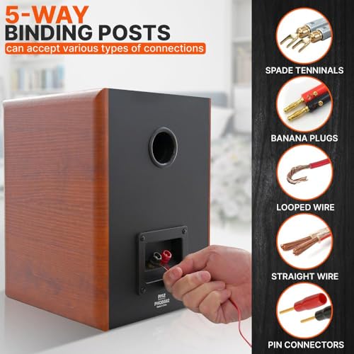 Pyle 6.5" Home Audio Speakers, 2-Way Passive Bookshelf, 240W Max Power, 1" Silk Dome Tweeter, Composite Woofer, Gold Plated 5 Way Binding Post, Rubber Surrounds, Beautiful Wood Grain Finish - Pair - color: Natural, size: 6 inch