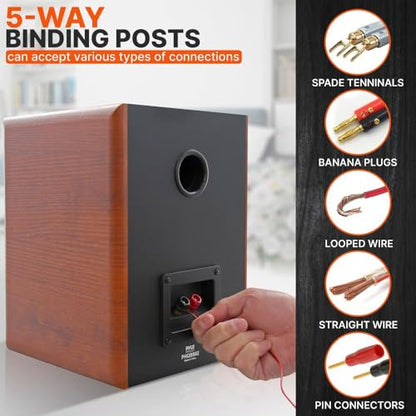 Pyle 6.5" Home Audio Speakers, 2-Way Passive Bookshelf, 240W Max Power, 1" Silk Dome Tweeter, Composite Woofer, Gold Plated 5 Way Binding Post, Rubber Surrounds, Beautiful Wood Grain Finish - Pair - color: Natural, size: 6 inch