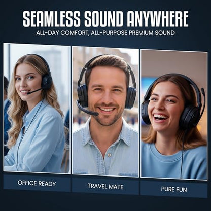 PHILIPS Trucker Bluetooth Headset, Wireless Headset with Noise-Canceling Microphone, 2-in-One Convertible Mono & Stereo Design Headphones, All Day Extended Playtime for Work, Home, Hands-Free Driving - color: Black