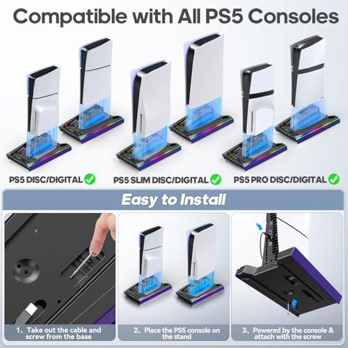 Tokluck PA5/Slim/Pro Cooling Station with Auto Turbofan & 3-Level Speed, PA 5 Vertical Stand Cooling Fan Station with Controller Charger, Accessories Base Cooler Docking Station, Purple - color: Purple