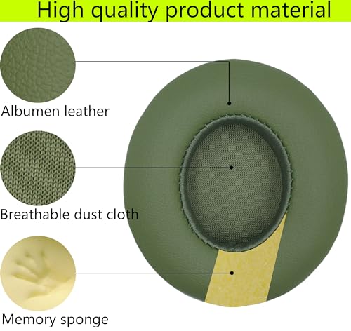 Replacement Ear Pads Compatible with Beats Solo 3.0 Wireless Army Green | for Beats Solo2 wired headphones Memory Foam/Protein Leather Earpads Earmuffs(Not for Studio headphones) - color: Army Green