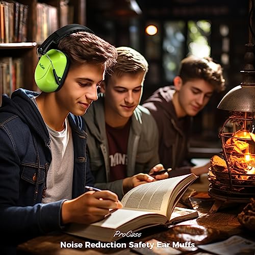 ProCase NRR 28dB Noise Reduction Ear Muffs, Foldable Adjustable Noise Cancelling Headphones - color: 1 - Neonyellow