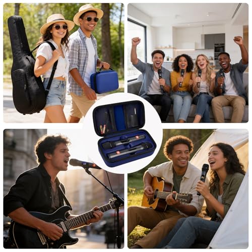 Wireless Microphone Case Compatible with JBL Wireless Two Microphone System, Handheld Dual Mic Travel Bag for Singing or Karaoke for Receivers, Adapters, AA Batteries - color: Deep Blue