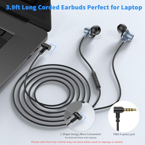 3.5mm Wired Headphones for Laptop School Kids Earbuds with Case Mic - color: Blue