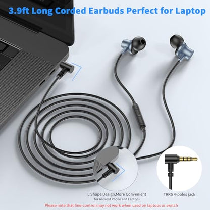 3.5mm Wired Headphones for Laptop School Kids Earbuds with Case Mic - color: Blue