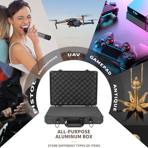 17 InchCarrying Case with Customizable Pre-Diced Foam | Aluminum Case, Aluminum Alloy Sturdy Build, Storage Case for Microphone, Equipment, Camera, Tools, Recorder, etc - size: 17.1x12.6x4.4 Inch