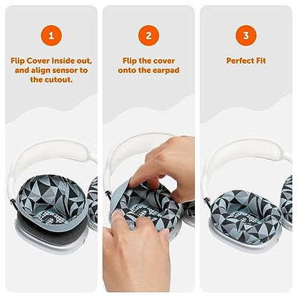 WC SweatZ Max - Patented Silicone Sweat Covers for AirPods Max 1 | Made by Wicked Cushions | (Does Not Fit AirPods Max 2). Sweatproof, Full Earpad Protection | Geo Grey - color: Geo Grey