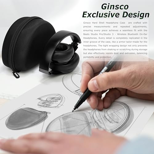 Ginsco Headphone Case Exclusive for Beats Studio Pro/Studio 3 - Wireless Bluetooth Noise Cancelling Headphones, Hard Shell Case Portable Travel Carrying Headphone Case (Black)