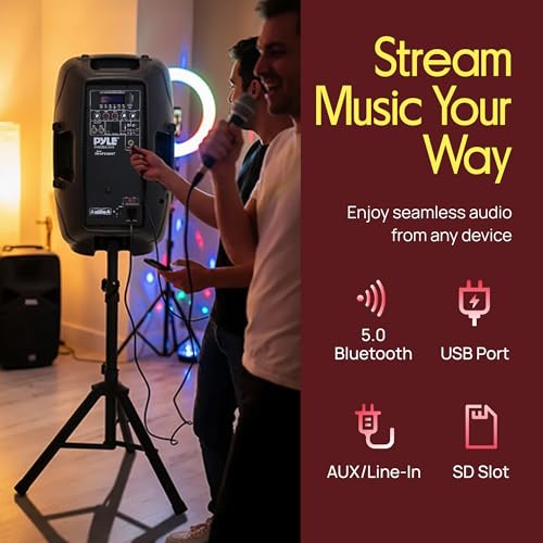 Wireless Portable PA Speaker System - 1800W High Powered Bluetooth Compatible Active + Passive Pair Outdoor Sound Speakers w/ USB SD MP3 AUX - 35mm Mount, 2 Stand, Microphone, Remote - Pyle PPHP1249KT - size: 12 in