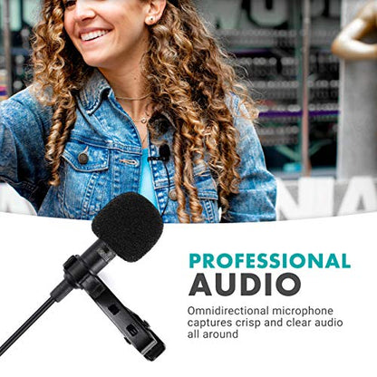 Movo WMIC50 2.4GHz Wireless Lavalier Microphone System with Integrated 164-foot Range Antenna (Includes Transmitter with Belt Clip, Receiver with Camera Shoe, Lapel Mic and 2 Earphones)