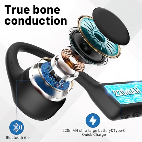 Bluetooth 6.0 Bone Conduction Headphones: Open-Ear Ergonomic Sports Headphones with IPX5 Waterproof, 10-Hour Battery Life - Sweatproof Wireless Earphones for Running, Fitness, Swimming & Training