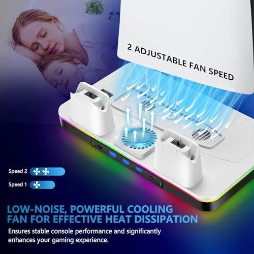 G-STORY Stand & Cooling Station for PS5/Pro/Slim, Dual Controller Charger, RGB Fan, Headset Holder