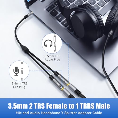 1/8inch Aux Headphone Splitter Cable 1Feet, 3.5mm TRRS 1 Male to 2 Dual TRS Female (Microphone and Audio) Y Adapter, Headphone and Mic Separator for Gaming Headset to PC, Laptop, Smartphone, PS4-2Pack - color: 3.5mm TRRS 1 Male to 2 TRS Female Splitter, s