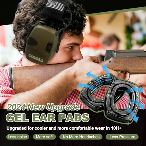 PROHEAR Electronic Ear Protection with Gel Pads for Shooting with 4X Sound Amplification, Gun Range Hearing Protection Muffs, NRR 23dB Noise Reduction Headphones for Hunting, Green - style: Electronic-gel Ear Pads-green