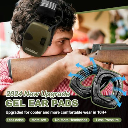 PROHEAR Electronic Ear Protection with Gel Pads for Shooting with 4X Sound Amplification, Gun Range Hearing Protection Muffs, NRR 23dB Noise Reduction Headphones for Hunting, Green - style: Electronic-gel Ear Pads-green