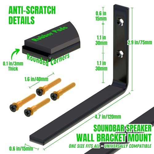 Soundbar Speaker Mounts Under TV – Pack of 2 Minimalist Design, Universal Compatible for Dolby Surround Speakers - Bose, Samsung, Sonos, JBL, VIZIO, LG, Roku - Heavyduty up to 30 LB