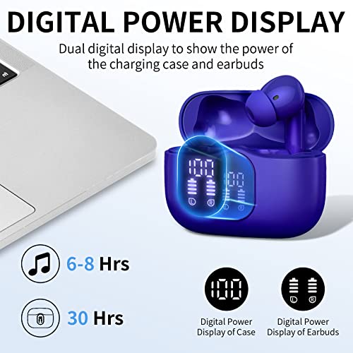 Wireless Earbuds, Bluetooth 5.4 Headphones Bass Stereo, Ear Buds with Noise Cancelling Mic LED Display, IP7 Waterproof in Ear Earphones, 36H Playtime for Laptop Pad Phones Sports Workout, Dark Blue | Ear Buds with Noise Cancelling Mic LED Display, 36H, IP