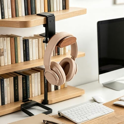 Headphone Holder Walnut Wood & Solid Metal Headset Hanger Stand for Desk Adjustable Design Ideal Headphone Stand for All Headphone Sizes