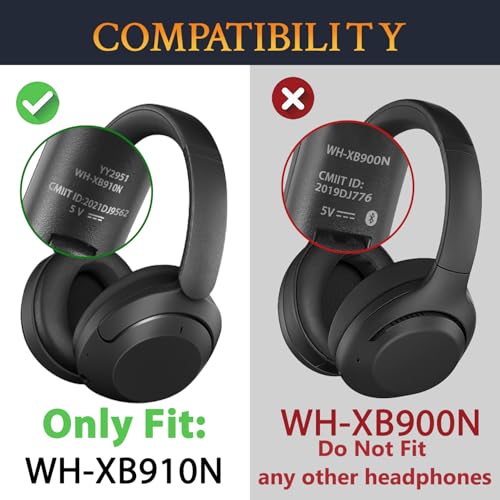 SOULWIT Earpads Cushions Replacement for Sony WH-XB910N Extra Bass Headphones, Ear Pads with Soft Protein Leather, Noise Isolation Foam - Black Gold - color: Black Gold