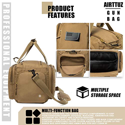 Range Bag | Gun Range Duffle Bag for Handguns and Ammo,USA Flag Patch Included. - color: Khaki