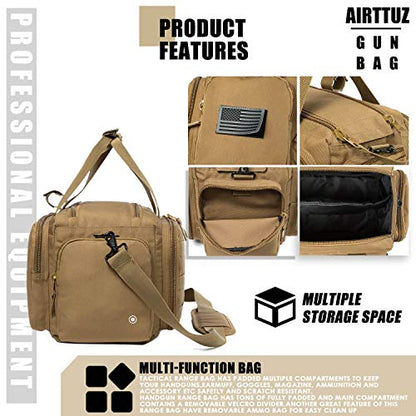 Range Bag | Gun Range Duffle Bag for Handguns and Ammo,USA Flag Patch Included. - color: Khaki