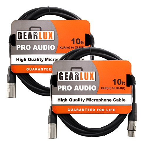 Gearlux XLR Microphone Cable, Fully Balanced, Male to Female, 10 Feet - 2 Pack - size: 10 Ft, style: 2 Pack