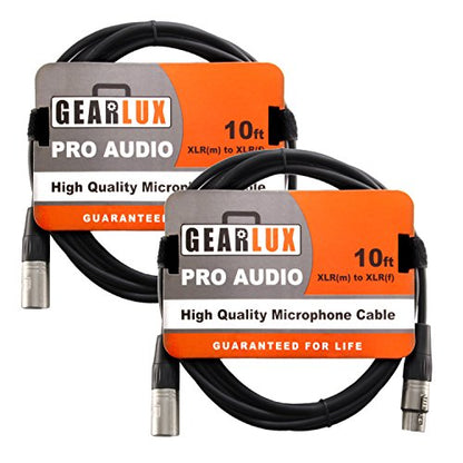 Gearlux XLR Microphone Cable, Fully Balanced, Male to Female, 10 Feet - 2 Pack - size: 10 Ft, style: 2 Pack