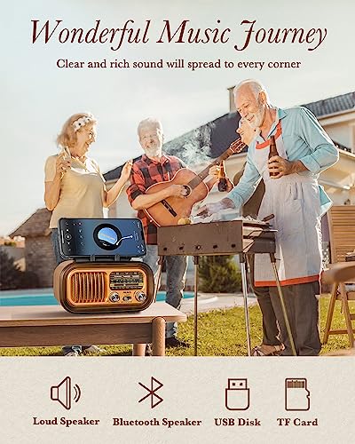 PRUNUS J-150 Portable Radio AM FM SW Bluetooth Speaker,TF Card/USB Playback | Retro Radios Vintage Transistor with Best Sound, Solar/D Battery Operated/USB Charging, TWS