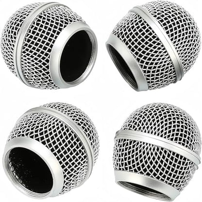 4 PCS Replacement Grilles for Shure Wired and Wireless SM58, Beta58A, SV100 Microphones, Microphone Grille Ball with Inner Foam, Steel Mesh Microphone Grille Head - Silver