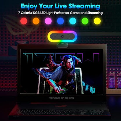 ToLuLu 2K Streaming Webcam Web Cam, LED RGB Webcam with Microphone & Light - style: 2K Autofocus RGB Ring Light webcam