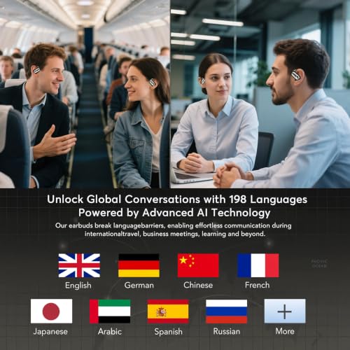 198 Languages AI Translation Earbuds, Bluetooth 6.1 Open Ear Headphones Translator, 4-in-1 Smart Mode Touch Screen Real-Time Earphones Fit iOS and Android Ideal for Travel Business Learning, Gun Black - color: Gun Black