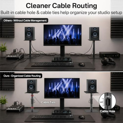 Studio Monitor Stands Pair, Height Adjustable Desktop Speaker Stands for Yamaha, PreSonus, JBL & KRK Monitors, Heavy Duty Steel Construction with Locking System, Anti-Wobble Design & Cable Management