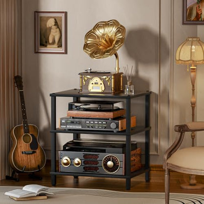3-Tier AV Media Player Stand, Stereo Cabinet, Modern Stereo Cabine,Game Console Shelf,Wooden TV Stand,Multifunctional Entertainment Center, Suitable for Home, Conference Room, Black - color: Black, size: 3 Tier
