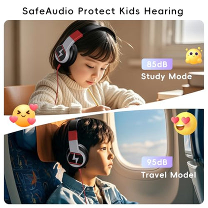Candy Bila 2 Pack Wired Kids Headphones for School, Over-Ear for Boys Girls | Volume Limiter 85/94dB, HD Stereo Sound, Microphone and Wired Control,Foldable Design, Black and Red - color: Black and Red