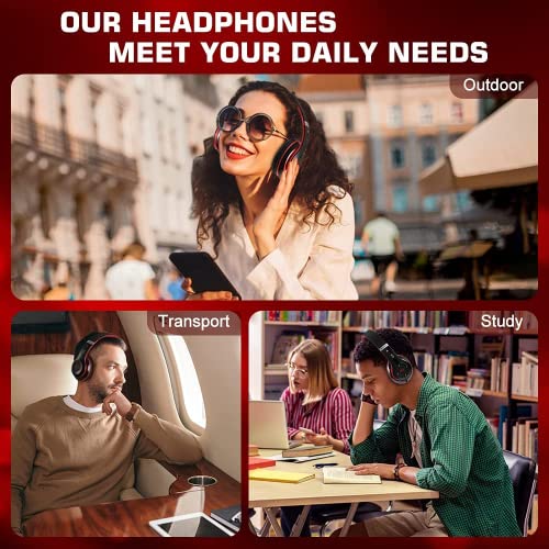 6S Bluetooth Headphones Over-Ear, Hi-Fi Stereo Foldable Wireless Stereo Headsets Earbuds with Built-in Mic, Volume Control, FM for iPhone/Samsung/iPad/PC (Black & Red) - color: Black & Red