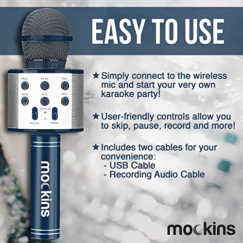 Mockins Navy Bluetooth Karaoke Microphone for Kids with Built in Bluetooth Speaker| Wireless Microphone Karaoke Compatible with iOS & Android| All-in-One Mic - color: Navy