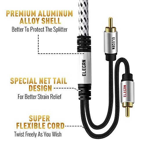 Premium RCA Cable 30 Ft (Hi-Fi Sound-16 AWG-Shielded) 2 RCA Male to 2 RCA Male Stereo Audio Cable, Gold Plated-Aluminum Alloy Shell-Pure Copper-Braided RCA Cord for Home Theater Speakers + Ties - size: 30FT