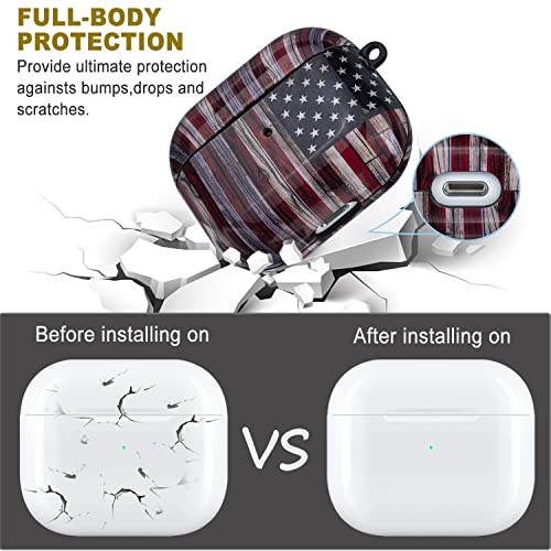 Compatible with Airpods 3rd Generation Case - Wonjury Protective Hard Compatible with Airpods 3 Case Cover Shockproof Women Girls with Keychain, American Flag - color: American Flag