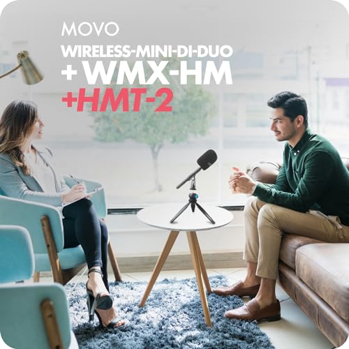 Movo WireL Mini DI-Duo Wireless Microphone for iPhone Podcast Equipment Bundle with WMX-HM Handle/Desktop Mic Stand - Wireless iPhone Mics for Podcasting, Interviews, and Content Creation - size: Lightning
