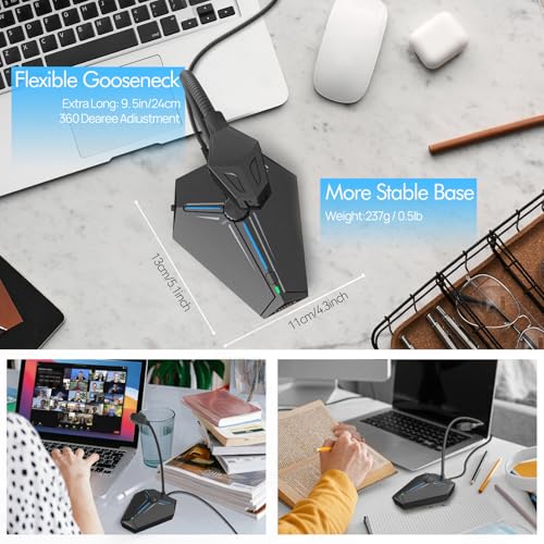 CMTECK USB Computer Microphone, Plug & Play, RGB Light for PC, Laptop | One-touch mute with LED indicator, noise-cancelling, 360° adjustable extra-long gooseneck desktop Mic. Works with Windows/Mac - color: with volume control